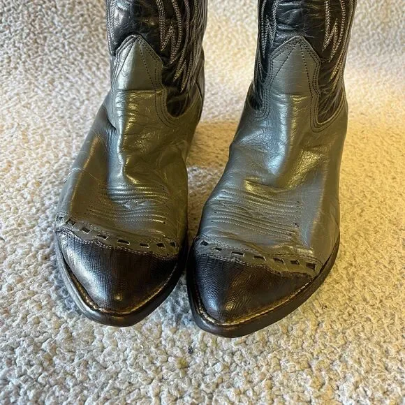 Nocona Imperial Snake Skin Cowboy Boots Men 8.5 E Wide Black Gray Toe C406E VTG